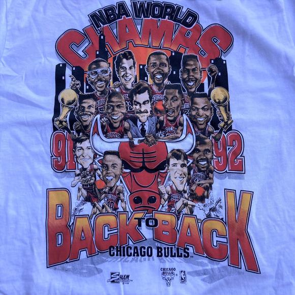 NOS 90s NBA Chicago Bulls Back to Back 91 92 World Champion T-Shirt Vintage - Picture 4 of 4